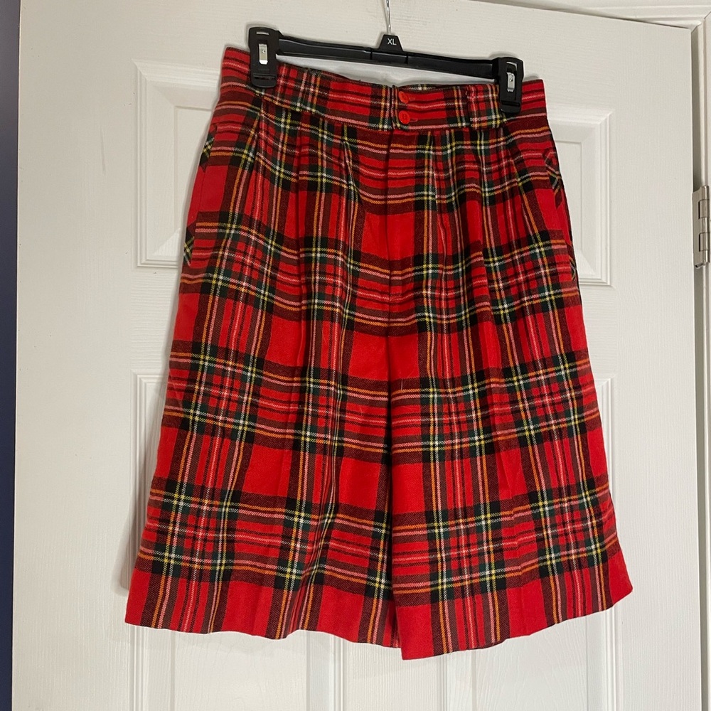 Giorgio Sant'Angelo high-rise red tartan plaid wool culotte shorts - size 10